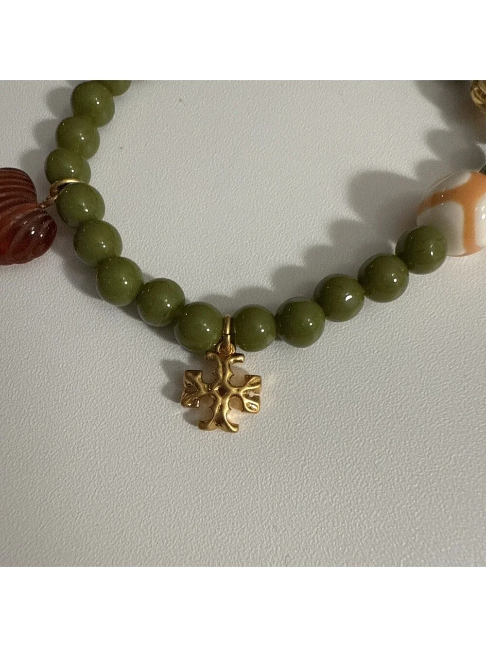 Tory Burch Women's Roxanne Beaded Tassel Bracelet Green Heart